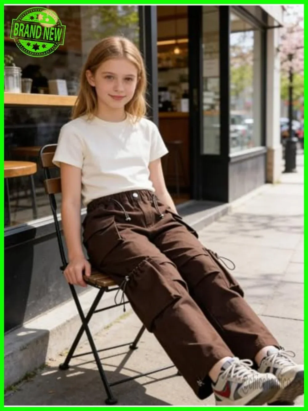 Girls Cargo Pants Multi-Pocket Straight Leg Elastic Waist Streetwear Hip Hop - Picture 4 of 7